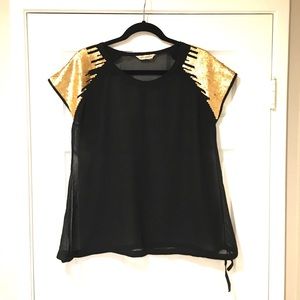 PRICE DROP - Fun & Flirt Lg Sheer Black & Gold Top